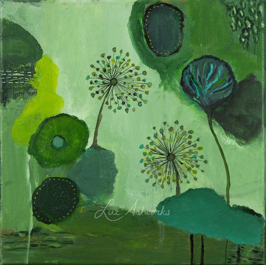 Abstract Painting Flourish and Flow Green 2 - Luz Artworks - Marloes Bloedjes