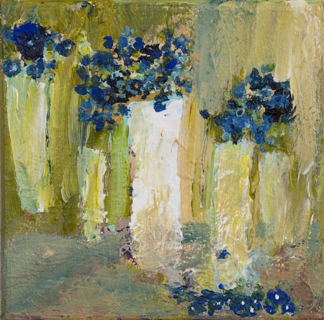 abstract vases with blue flowers