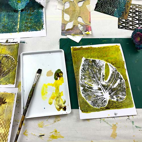 Botanical Gelli Prints painting course finishing touch picture